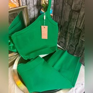 Green Ribbed 2PC Workout Set